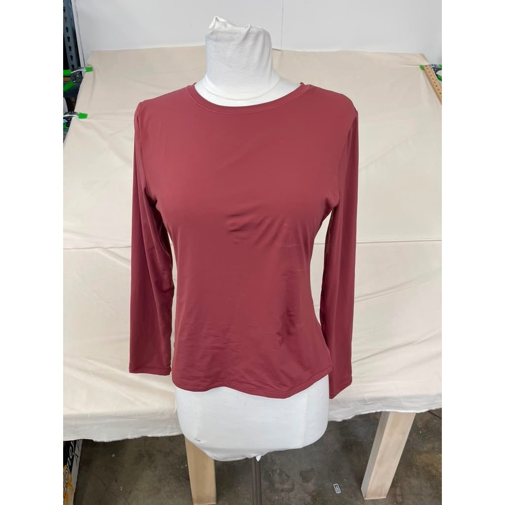 Suuksess Womens XL Long Sleeve Athletic Top Mauve Pink Crew Neck Stretch Shirt